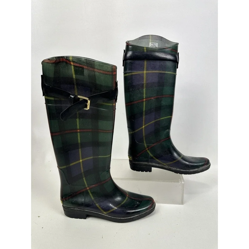 Lauren Ralph Lauren Rain Boots Womens 7 B Rossalyn II Plaid Tall